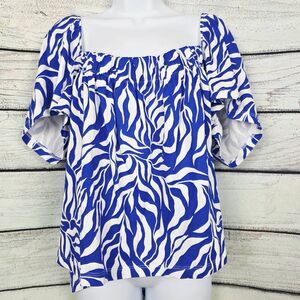 H&M Blue White Zebra Puff Sleeve Top XXL (NWT)